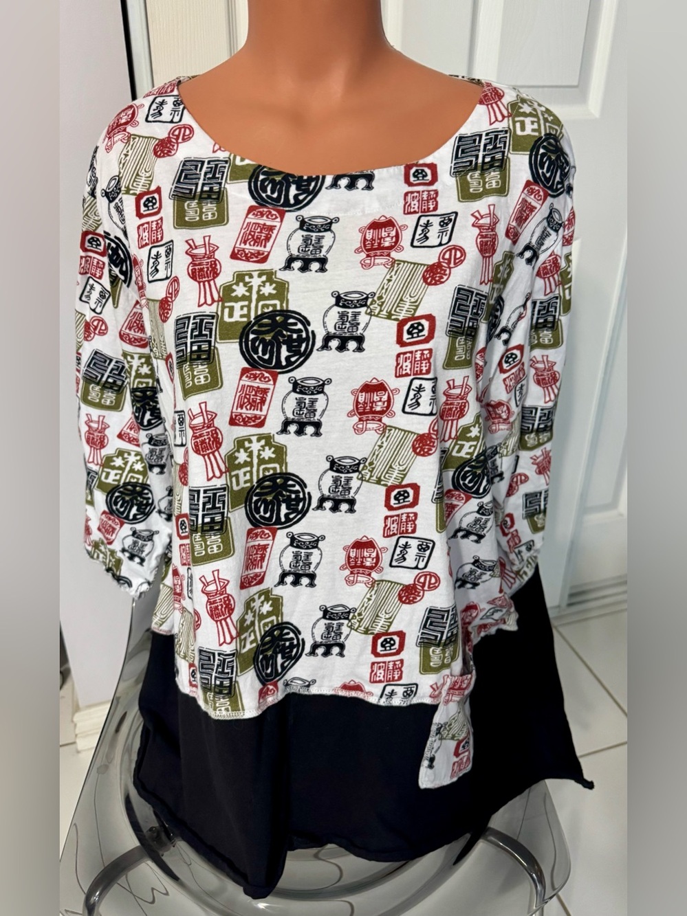 Cupcake International Graphic Asian Design Print Tunic Top XL Brushed Cotton